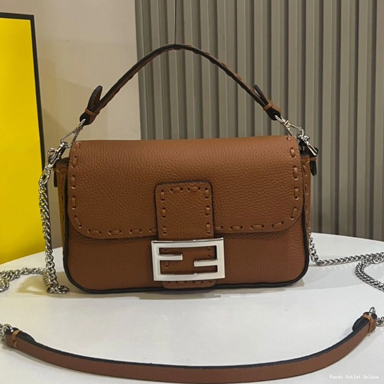 Cheap Mini Selleria In Fendi Cuoio Brown Romano Bag Baguette Leather 0727